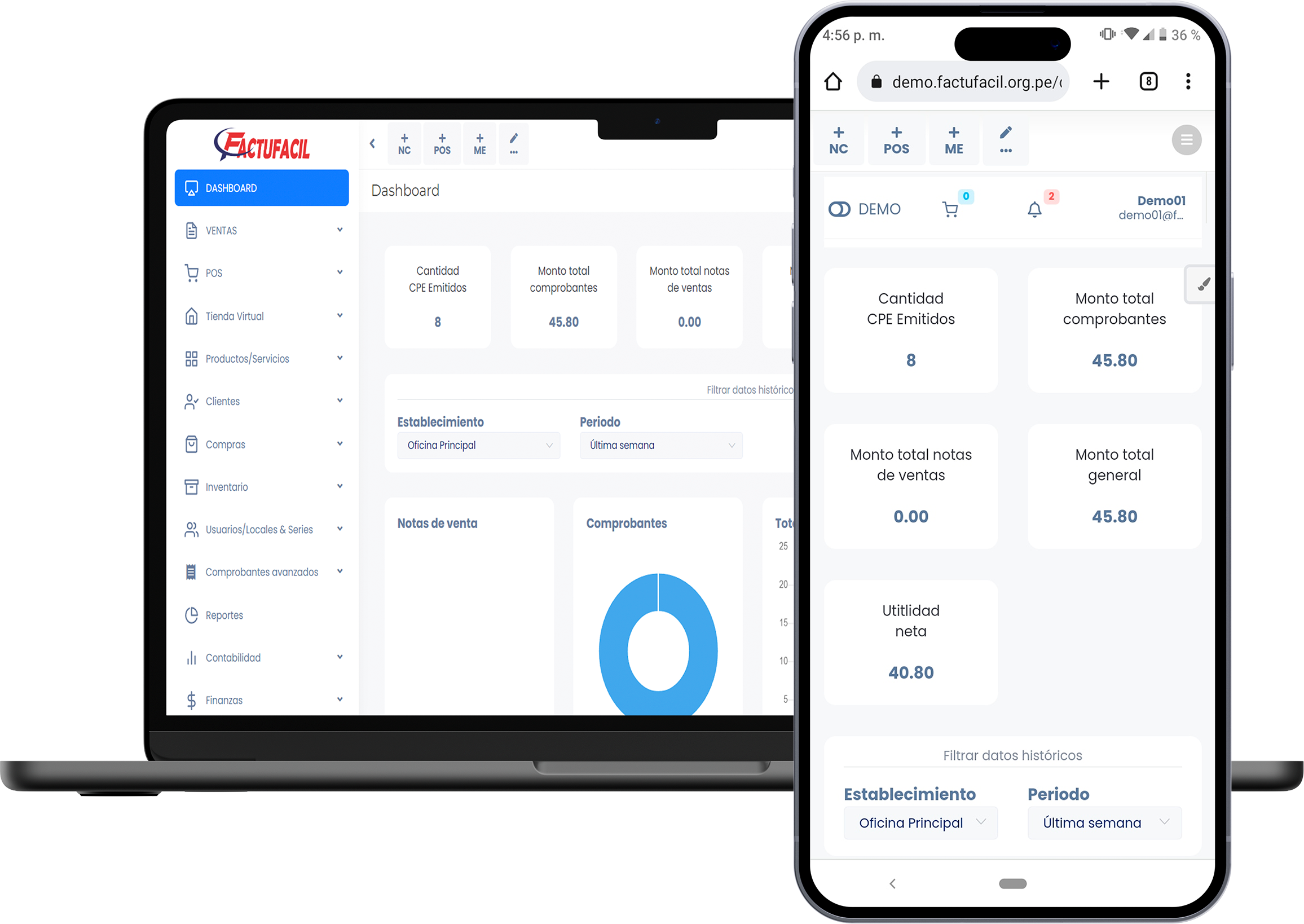 FactuFacil en Macbook y celular